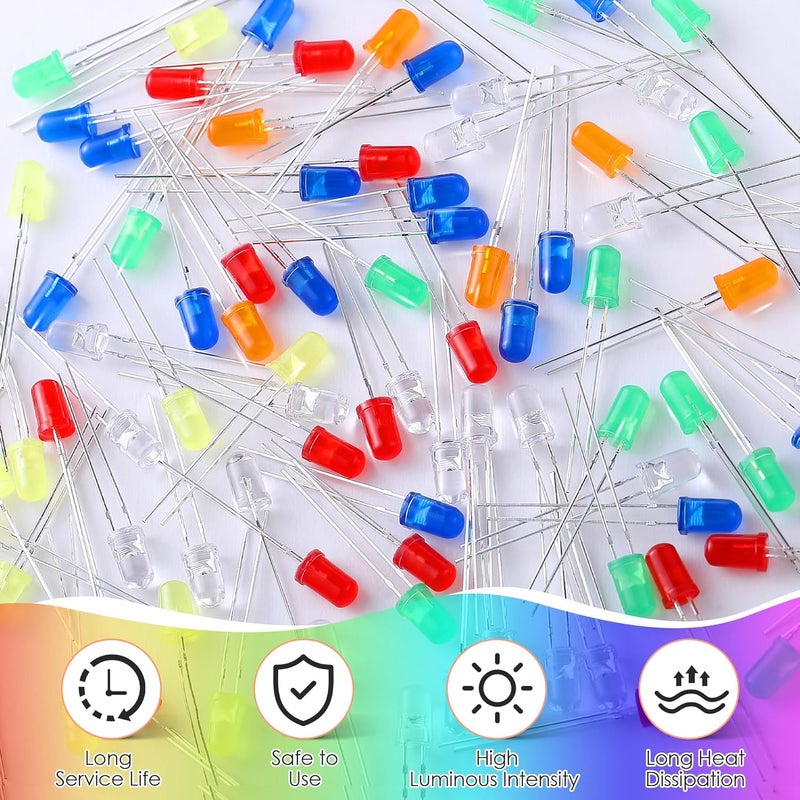 ElectricWise 10 Colors 500 Pcs 5mm LED Diode Lights Assored Kit - Bright Lighting Bulb Lamps, 5 mm LED Light Emitting Electronics Components for Science Project Experiment & DIY Project - Image 5